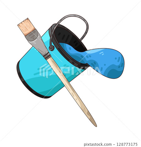 illustration of paint bucket and paint brush illustration of paint bucket and paint brush 128773175