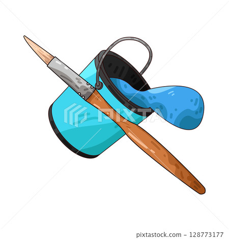 illustration of paint bucket and paint brush illustration of paint bucket and paint brush 128773177