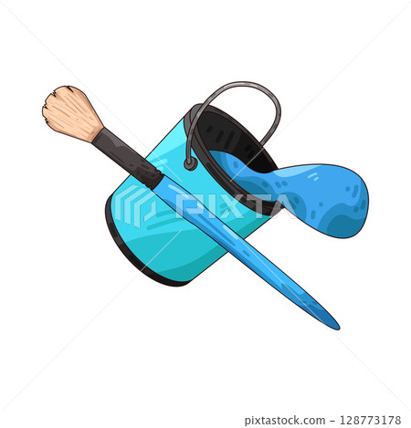 illustration of paint bucket and paint brush 128773178