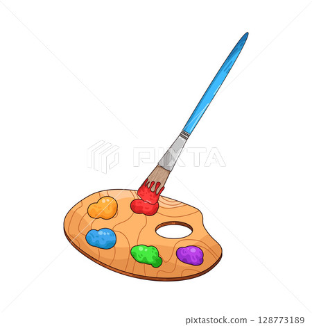 illustration of paint palette and paint brush 128773189