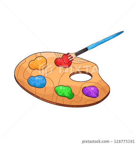 illustration of paint palette and paint brush 128773191