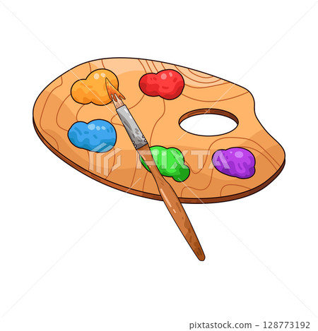 illustration of paint palette and paint brush 128773192