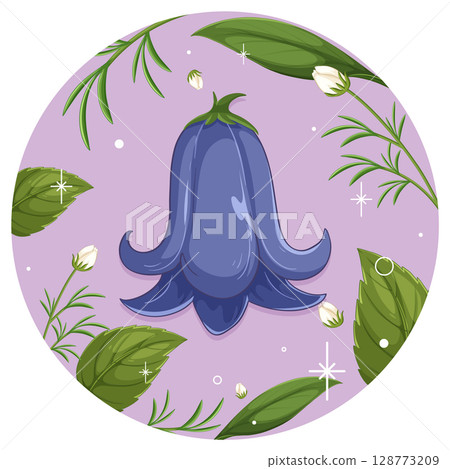 Elegant Bluebell with Leaves on Lavender Background Elegant Bluebell with Leaves on Lavender Background 128773209