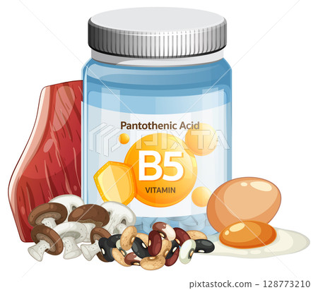 Vitamin B5 Supplement Bottle With Natural Food Sources 128773210