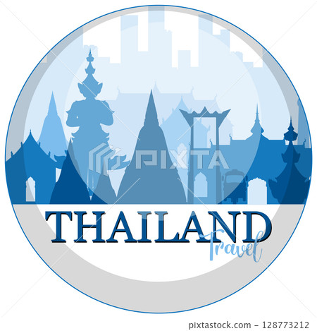 Thailand Skyline Vector Illustration in Blue Tones 128773212