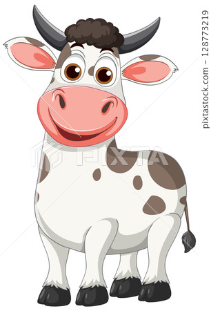 Cheerful Cartoon Cow with Big Eyes and Spots 128773219