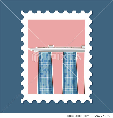 Modern Architectural Landmark on Postage Stamp 128773220