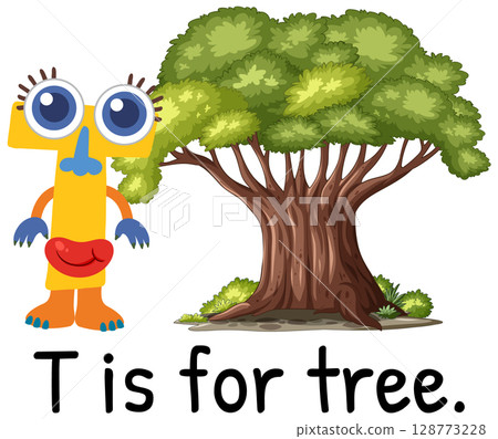Alphabet Character T with Tree Illustration Alphabet Character T with Tree Illustration 128773228