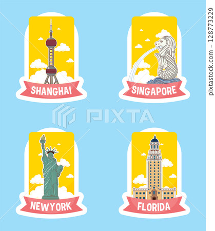 Iconic Landmarks Vector Illustration Set 128773229
