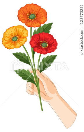 Vibrant Hand-Held Poppies Illustration Vibrant Hand-Held Poppies Illustration 128773232