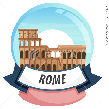 Rome Colosseum in a Snow Globe Illustration Rome Colosseum in a Snow Globe Illustration 128773245
