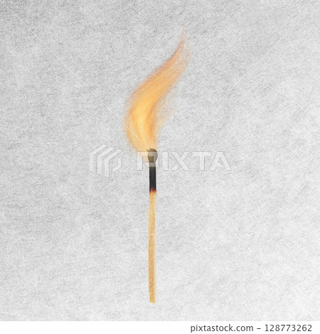 Abstract collage illustration of wooden match with fire flame Abstract collage illustration of wooden match with fire flame 128773262