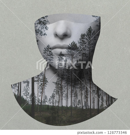Abstract part of woman face with forest pattern 128773346