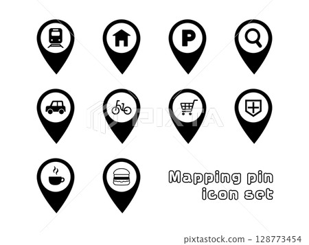 Illustration set of mapping pin icons indicating location Illustration set of mapping pin icons indicating location 128773454
