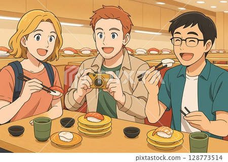 外國遊客喜愛的迴轉壽司體驗－日本的壽司時光 128773514