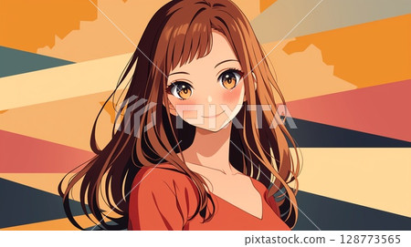 一位美麗的動漫女孩正在做收入和支出報告 128773565