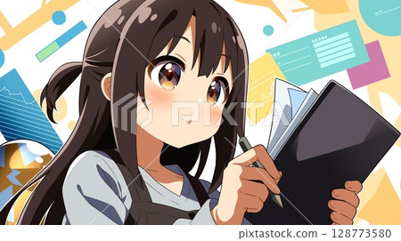 A beautiful anime girl giving an income and expenditure report 128773580