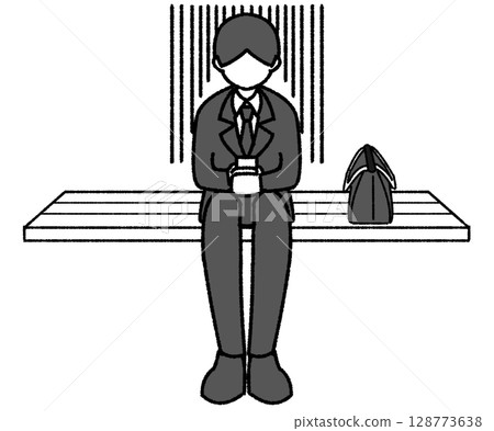 一位沮喪的男辦公室職員坐在長凳上 128773638