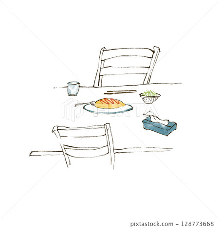 附煎蛋捲的餐桌 128773668