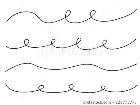 A set of hand-drawn wavy and looped black decorative lines (uneven lines) 128773773