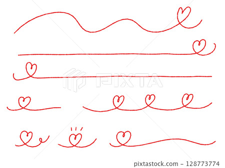 Heart-shaped hand-drawn decorative line set (uneven lines) 128773774