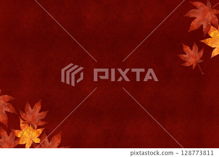 紅色日本紙和秋天楓葉的優雅日式背景插圖 128773811