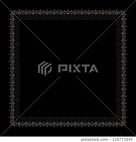 Decorative vintage frame Elegant element for design in Eastern style, place for text. Square gold floral european national pattern frame arabesque. Lace frame square surfaces, invitations, textiles, e 128773845