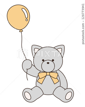 Vector illustration of a cute stuffed cat with a ribbon. Cat, icon, balloon 128773941