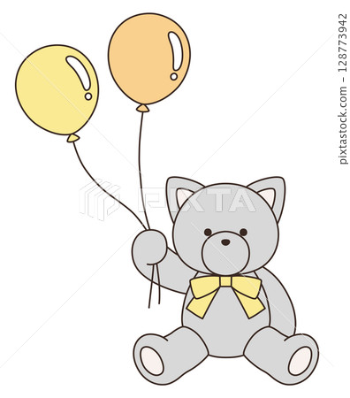 Vector illustration of a cute stuffed cat with a ribbon. Cat, icon, balloon 128773942