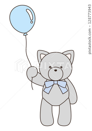 Vector illustration of a cute stuffed cat with a ribbon. Cat, icon, balloon 128773943
