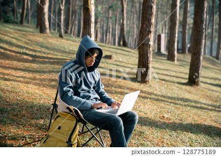 Future remote work combines technology nature smart phone enable e-learning productivity while traveling blending comfort modern devices serenity computer equipment business connection natural world 128775189