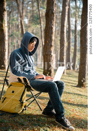 Future remote work combines technology nature smart phone enable e-learning productivity while traveling blending comfort modern devices serenity computer equipment business connection natural world Future remote work combines technology nature smart phone enable e-learning productivity while traveling blending comfort modern devices serenity computer equipment business connection natural world 128775400