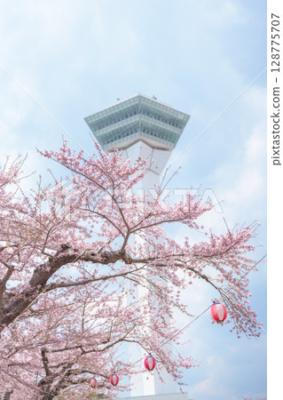 Beautiful Sakura Cherry Blossom in Spring season. Goryokaku Tower park in Hakodate city, Hokkaido prefecture, Japan. famous Landmark, Japan Travel and Vacation destination Beautiful Sakura Cherry Blossom in Spring season. Goryokaku Tower park in Hakodate city, Hokkaido prefecture, Japan. famous Landmark, Japan Travel and Vacation destination 128775707