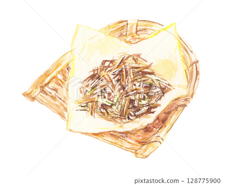 水彩畫的烤綠茶葉插圖 水彩畫的烤綠茶葉插圖 128775900