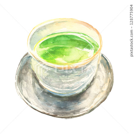 Watercolor illustration of green tea 128775904