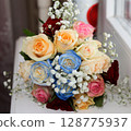 Wedding bouquet with different flowers. 128775937