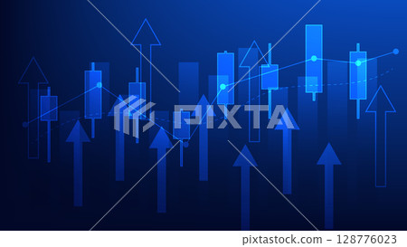 finance and business investment. stock market candlesticks chart and bar graph on blue background. economy growth and earning increase  128776023