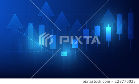 finance and business investment. stock market candlesticks chart and bar graph on blue background. economy growth and earning increase  128776025