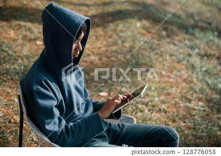 Future remote work combines technology nature smart phone enable e-learning productivity while traveling blending comfort modern devices serenity computer equipment business connection natural world 128776058