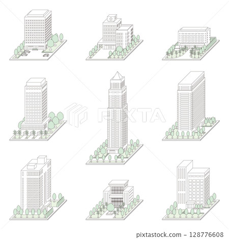 建築物的3D插圖。線條畫。 128776608