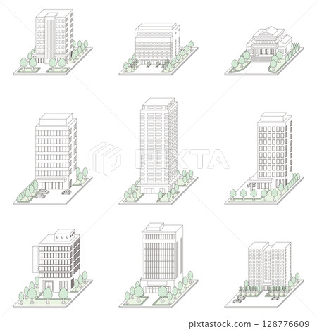 建築物的3D插圖。線條畫。 128776609