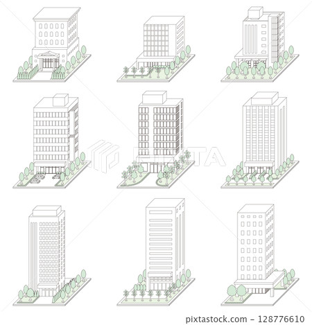 建築物的3D插圖。線條畫。 128776610