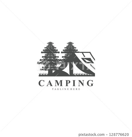 Camping and outdoor adventure logo for the Hiking. emblem illustration 128776620
