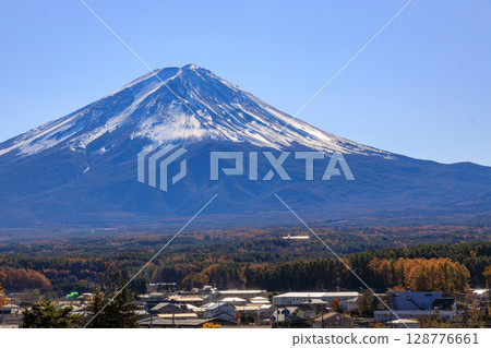 A serene view of Mt. Fuji on a clear autumn day from the observation deck 128776661