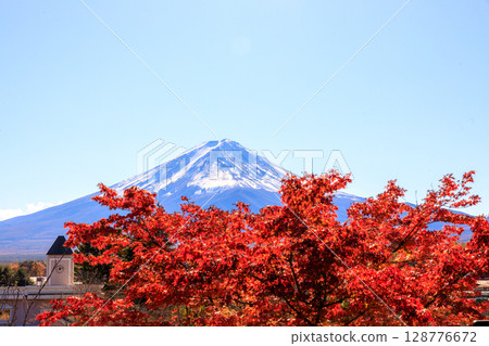 A serene view of Mt. Fuji on a clear autumn day from the observation deck 128776672