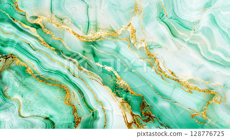 Jade and white luxury marble and gold mineral some marble a few gold line inside background 128776725