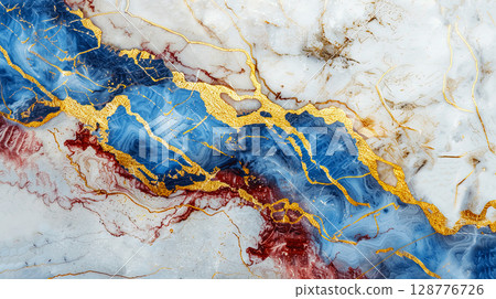 Sapphire ruby on white marble in gold some marble blue and a few gold line inside background 128776726