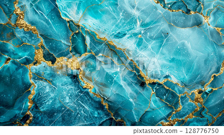 Elegant Blue and Gold Marble Texture Background 128776750