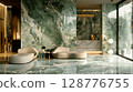 Modern Interior with Green Marble and Chic Furniture 128776755