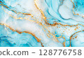 Colorful pastel marble in gold and white blue and a few gold line inside background 128776758
